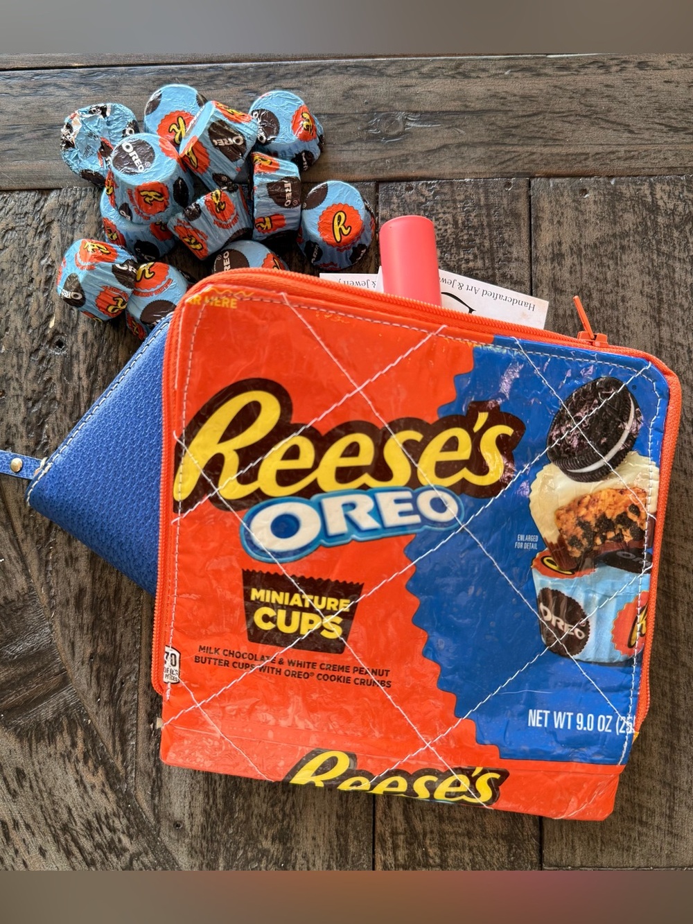 NEW Upcycled Handmade Reese's Oreo Quilted Zippered Pouch